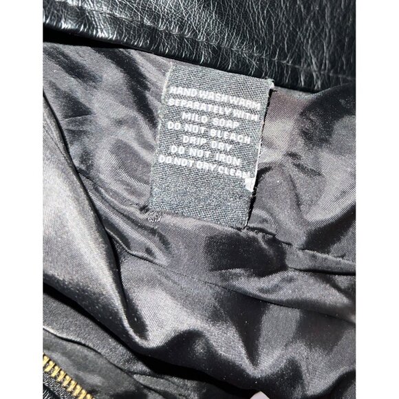 Womens Black Faux Leather Moto Jacket Gold Zipper Details By New Look Size LARGE - Picture 5 of 5